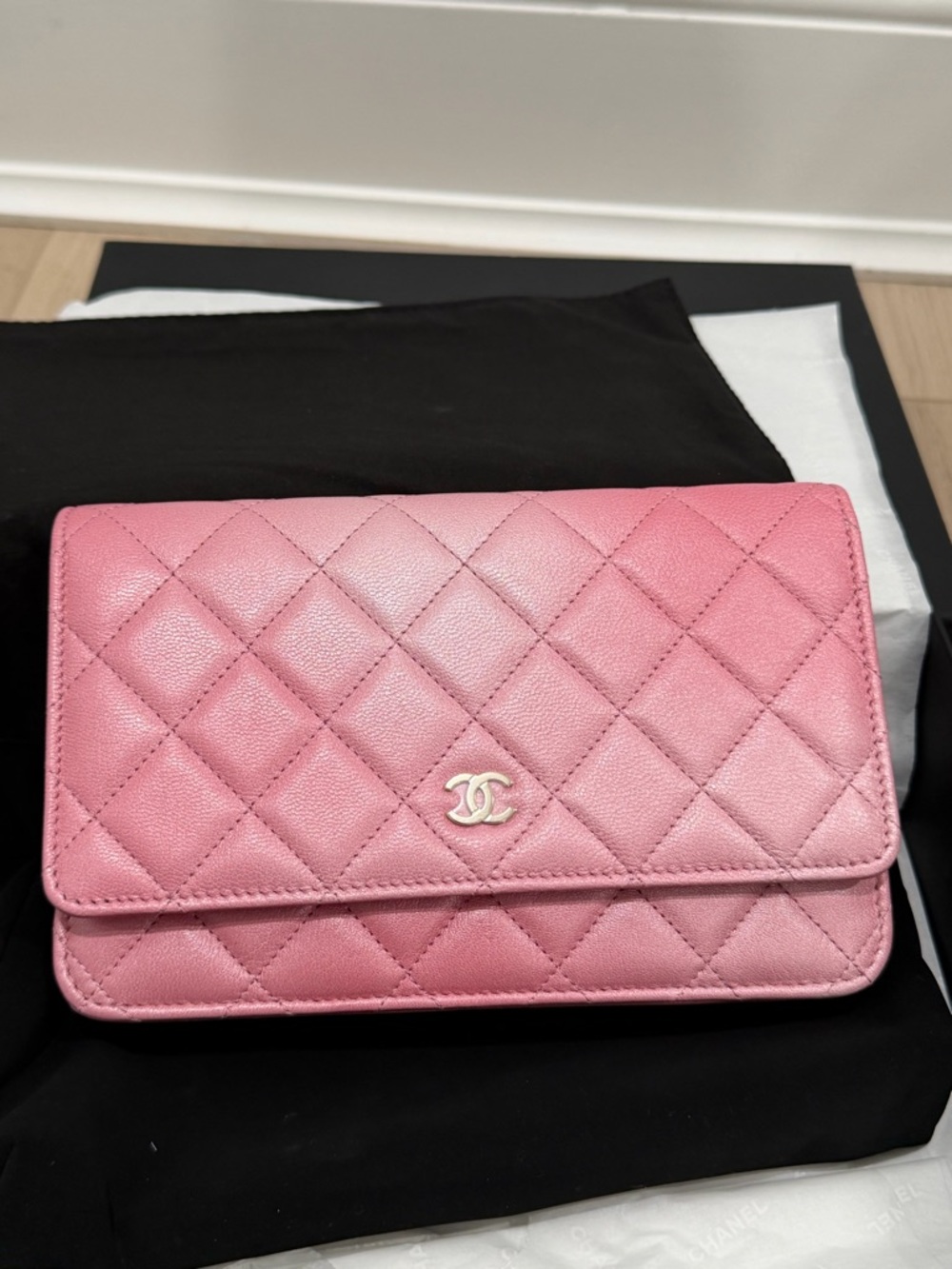 CHANEL Pink Quilted Wallet with CC Logo